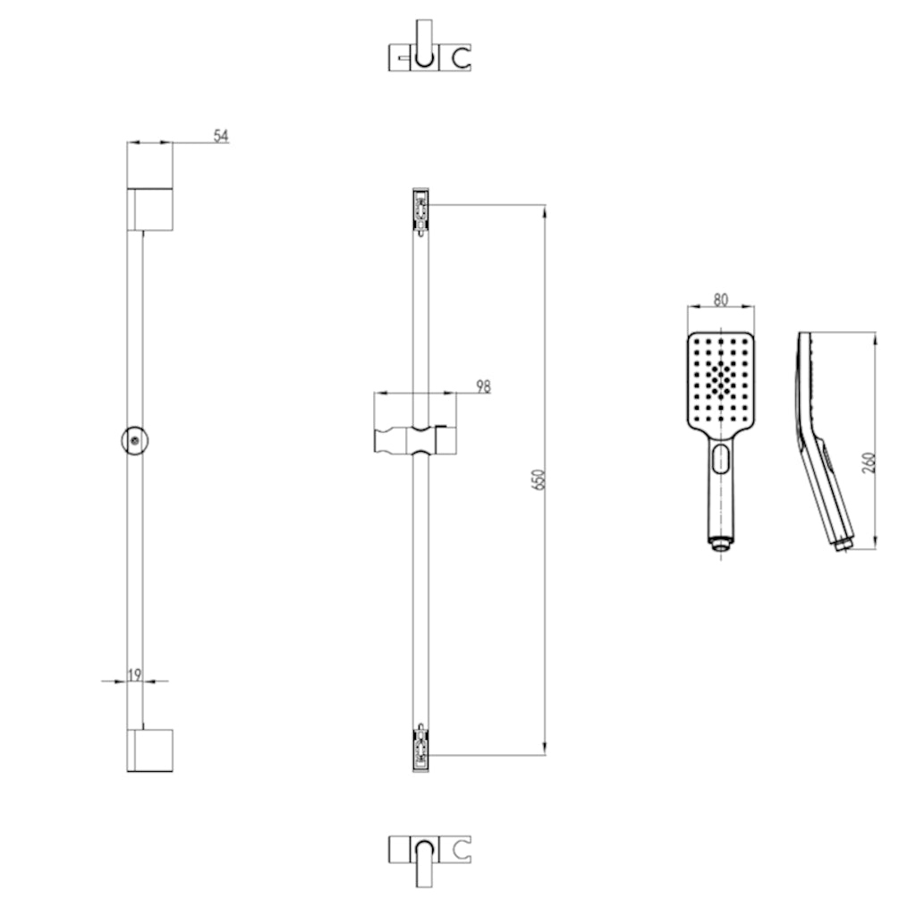 Sanctuary Hand Shower Rail - Square Black