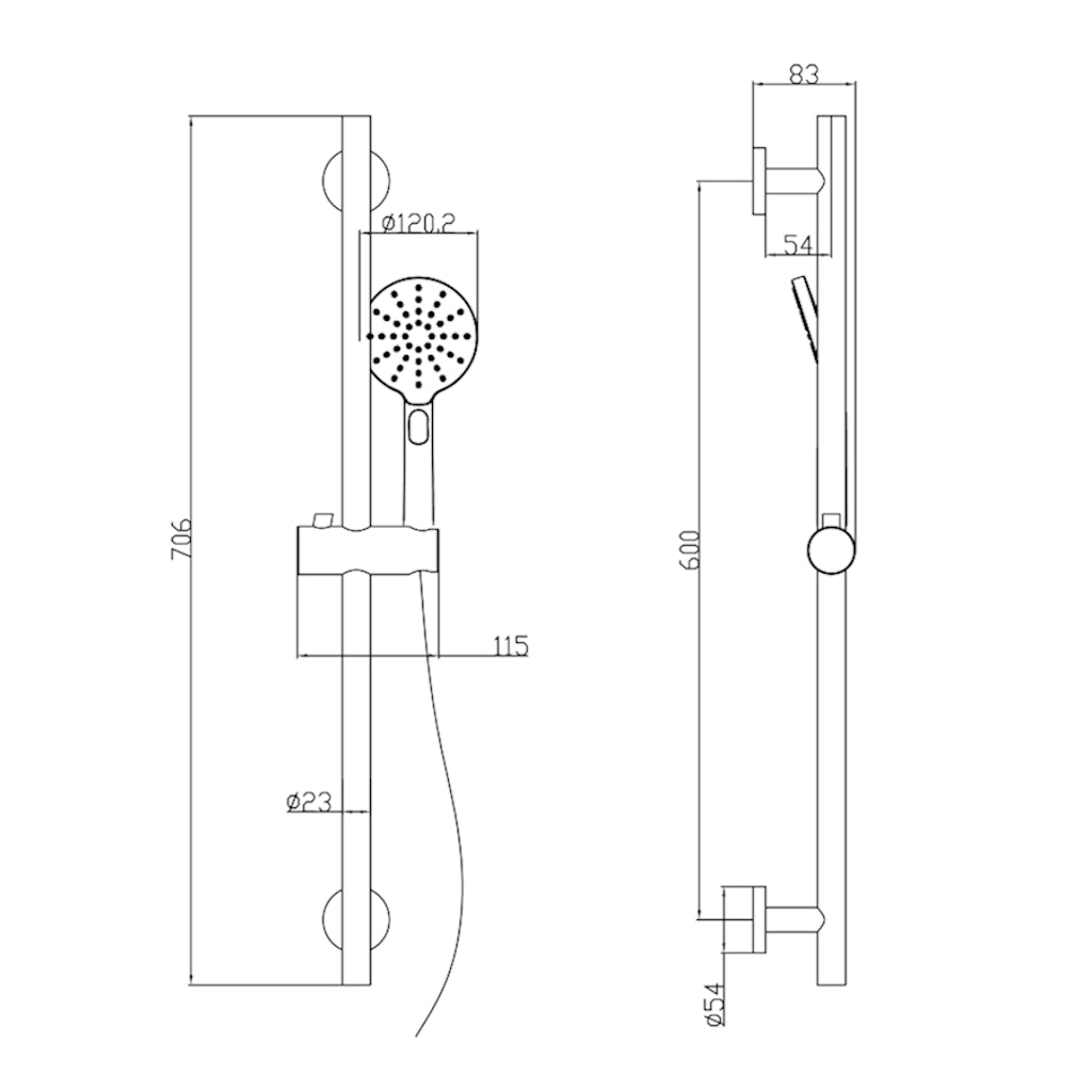 Sanctuary Hand Shower Rail - Round Black