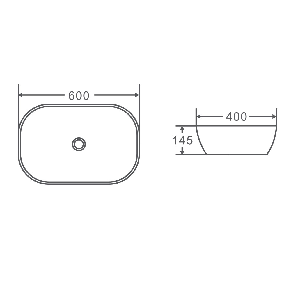 Evea Counter Top Basin Rect-Oval 600mm - White