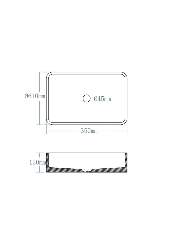 HARPER Long Rectangle Concrete Basin - Concrete