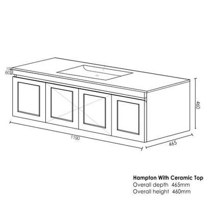 Hampton MKII Vanity 1200mm - Matte White drawing