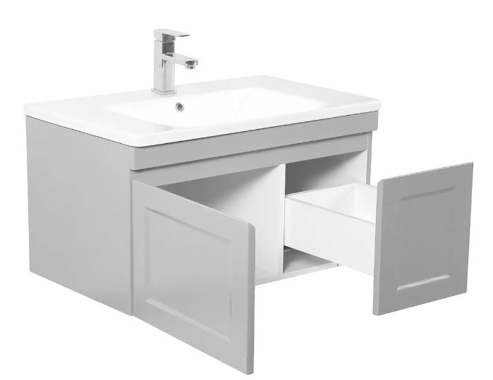 Side view of open Hampton MKII Vanity 750mm - Light Grey
