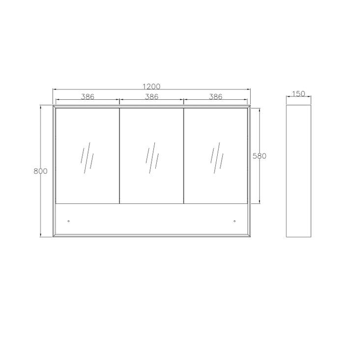 Marlo Shaving Cabinet 1200mm – Matte Black drawing