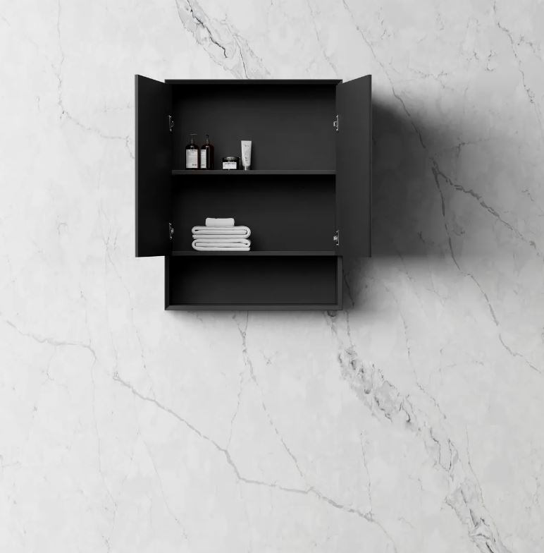 Open Marlo Shaving Cabinet 600mm - Matte Black Front view