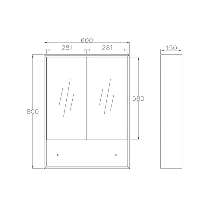 Marlo Shaving Cabinet 600mm - Matte Black drawing