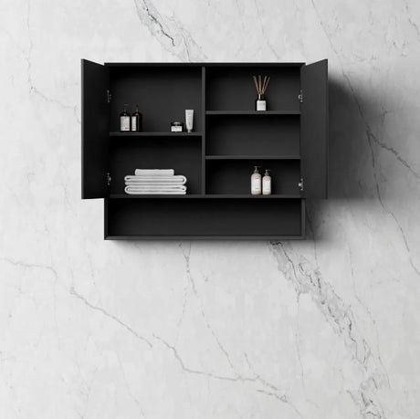 Open Marlo Shaving Cabinet 900mm – Matte Black front view 
