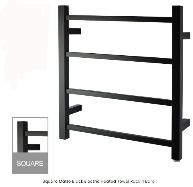 Square Electric Heated Towel Rack 4 Bars - Matte Black