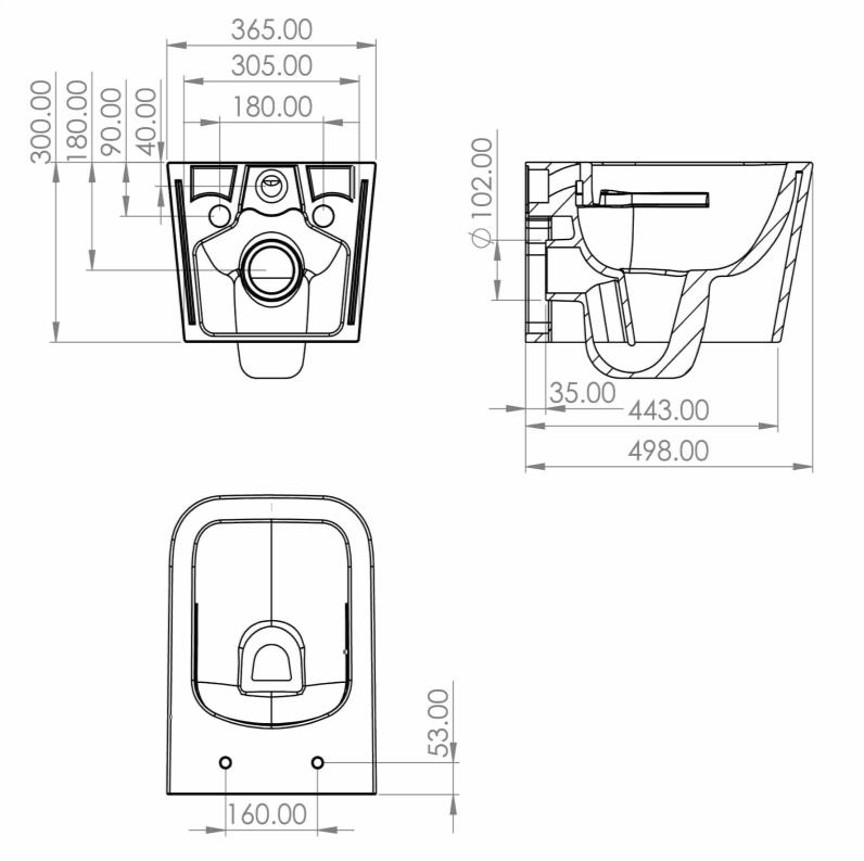 ZUNI Wall Hung Toilet Pan (Square)