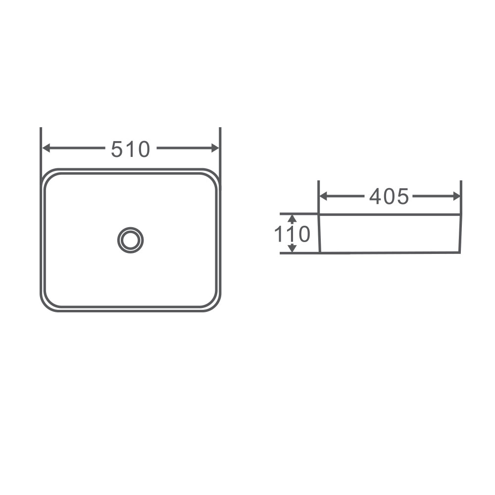 Qtro Rectangular Counter Top Basin 510mm - White