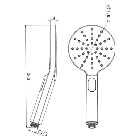 Pentro 3 Function Hand Shower drawing details