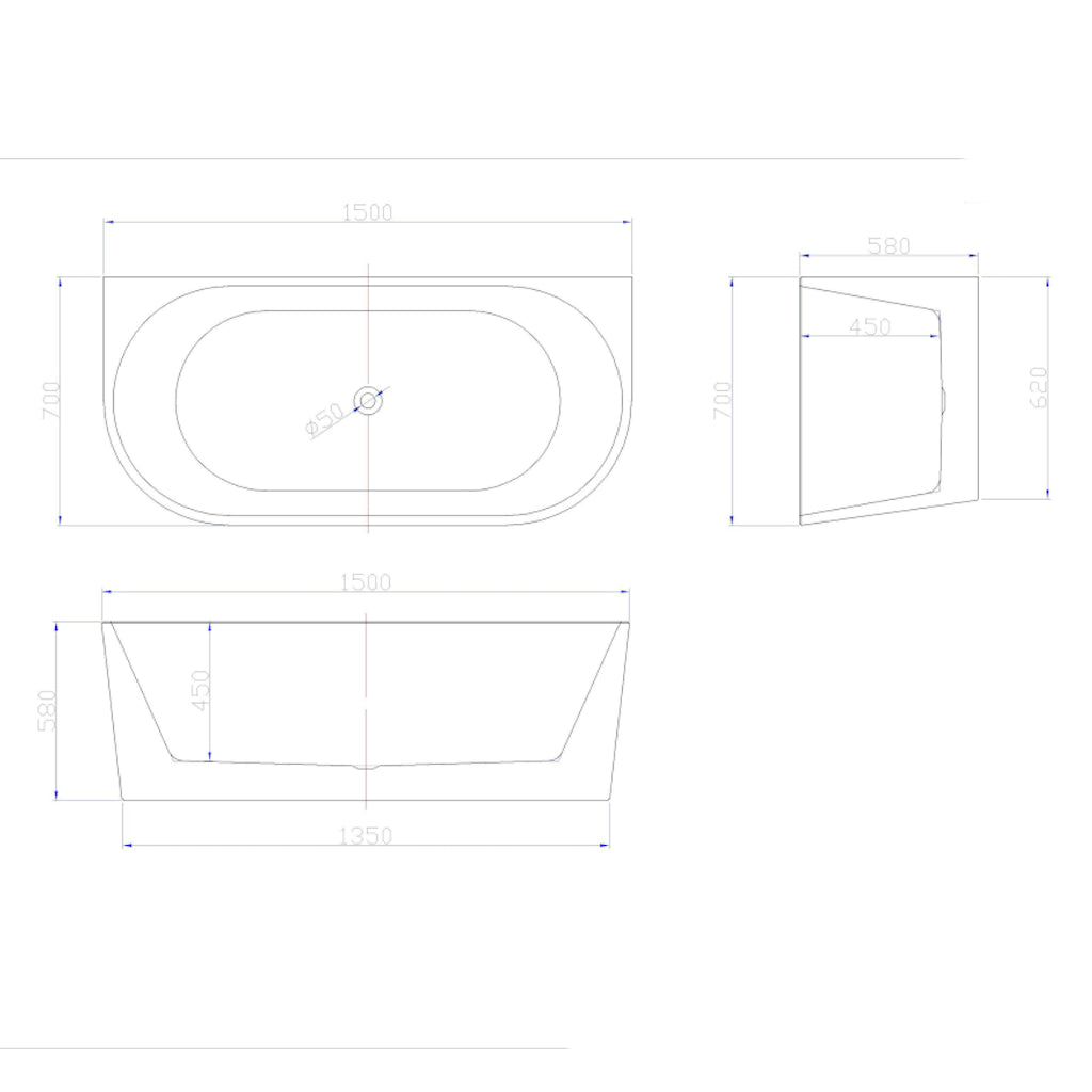 DONNA Freestanding Back to Wall Bath 1500mm