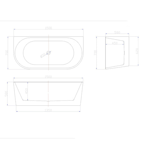 DONNA Freestanding Back to Wall Bath 1500mm