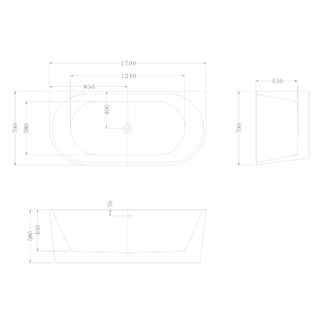 DONNA Freestanding Back to Wall Bath 1700mm