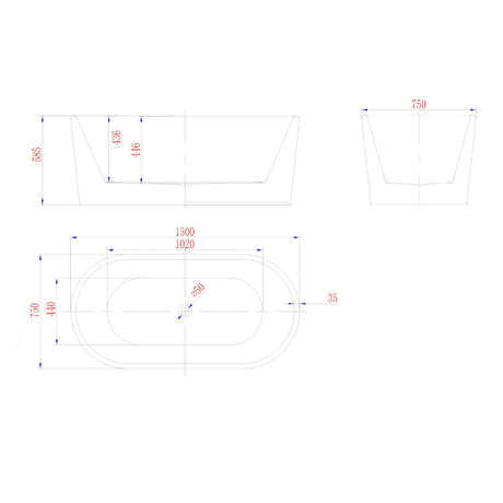 ISLA Freestanding Oval Bath 1500mm - No Overflow