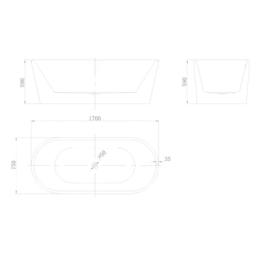 ISLA Freestanding Oval Bath 1700mm - No Overflow