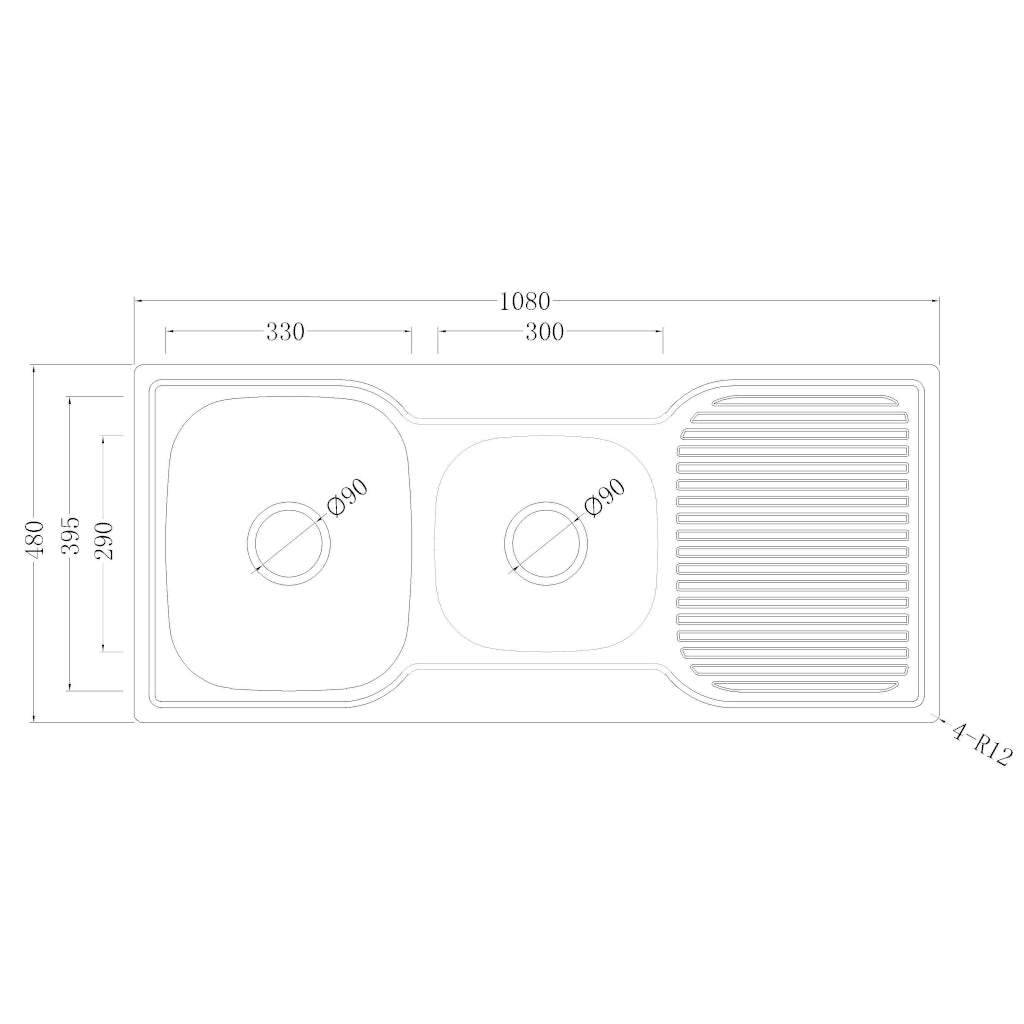 Paco 1 & 3/4 Bowl Kitchen Sink with Drainer 1080mm