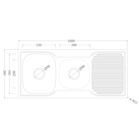 Paco 1 & 3/4 Bowl Kitchen Sink with Drainer 1080mm