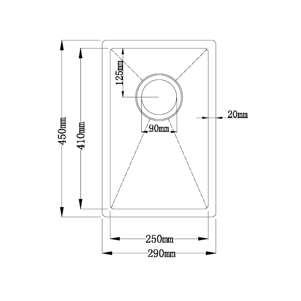 Zen Single Kitchen Sink 290mm - Stainless Steel