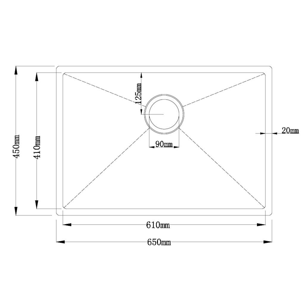 Zen Single Kitchen Sink 650m  - Stainless Steel