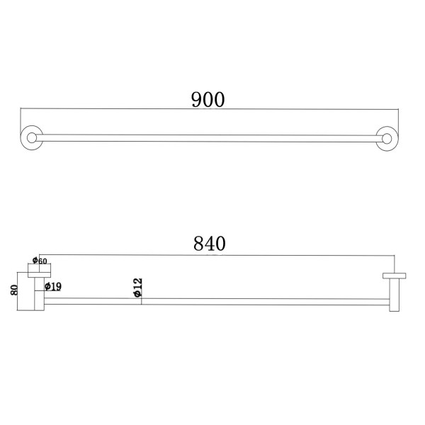 Pentro Stainless Steel Single Towel Rail (900mm)