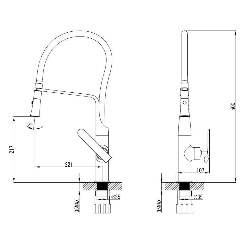 Cado Pull Out Sink Mixer Chrome & Black