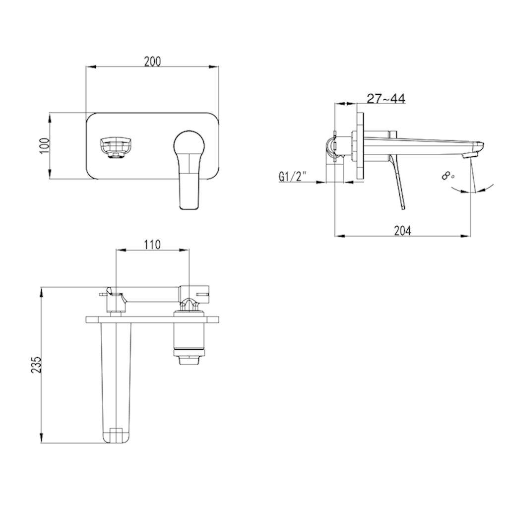 DORA Basin/Bath Mixer - Chrome & Black