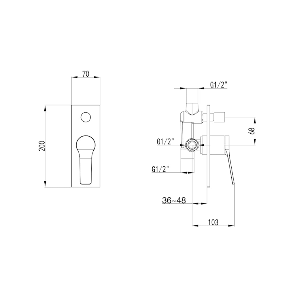 DORA Shower/Wall Diverter Mixer - Chrome & Black