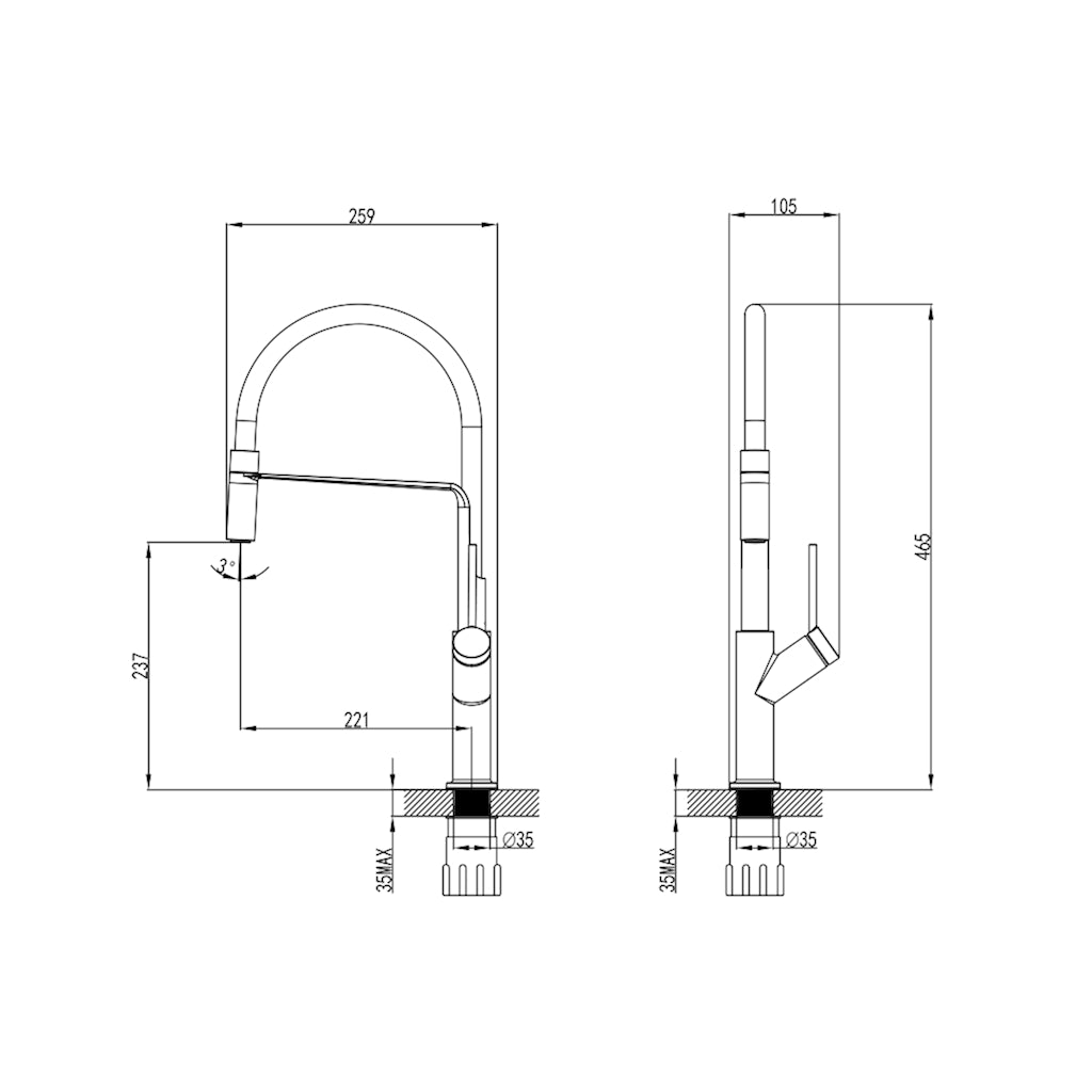 Hera Sink Mixer Black (Pull Out)