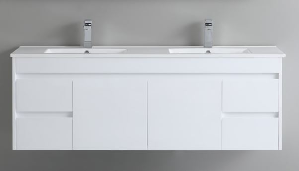 Wall Hung Vanity (with Cabinet Doors and Drawers) 1500mm - White