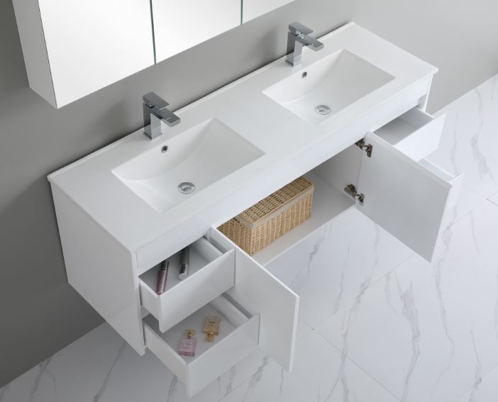 Wall Hung Vanity (with Cabinet Doors and Drawers) 1500mm - White