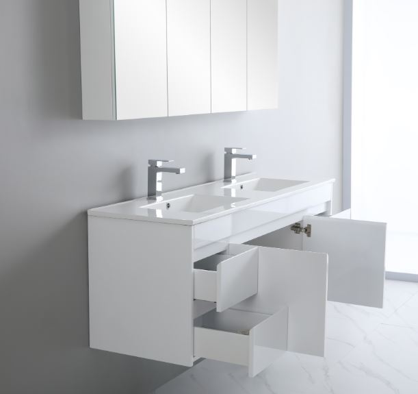 Wall Hung Vanity (with Cabinet Doors and Drawers) 1500mm - White