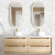 Bathroom with natural oak framed mirror and Wall hung Byron Vanity 1500mm - Wood Grain Oak