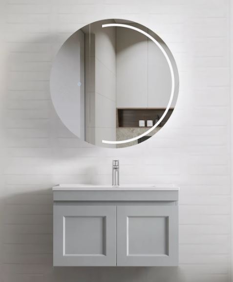 Bathroom with mirror and wall hung Hampton MKII Vanity 750mm - Light Grey