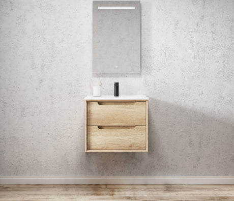 bathroom with mirror and Byron Vanity 600mm - Wood Grain Oak