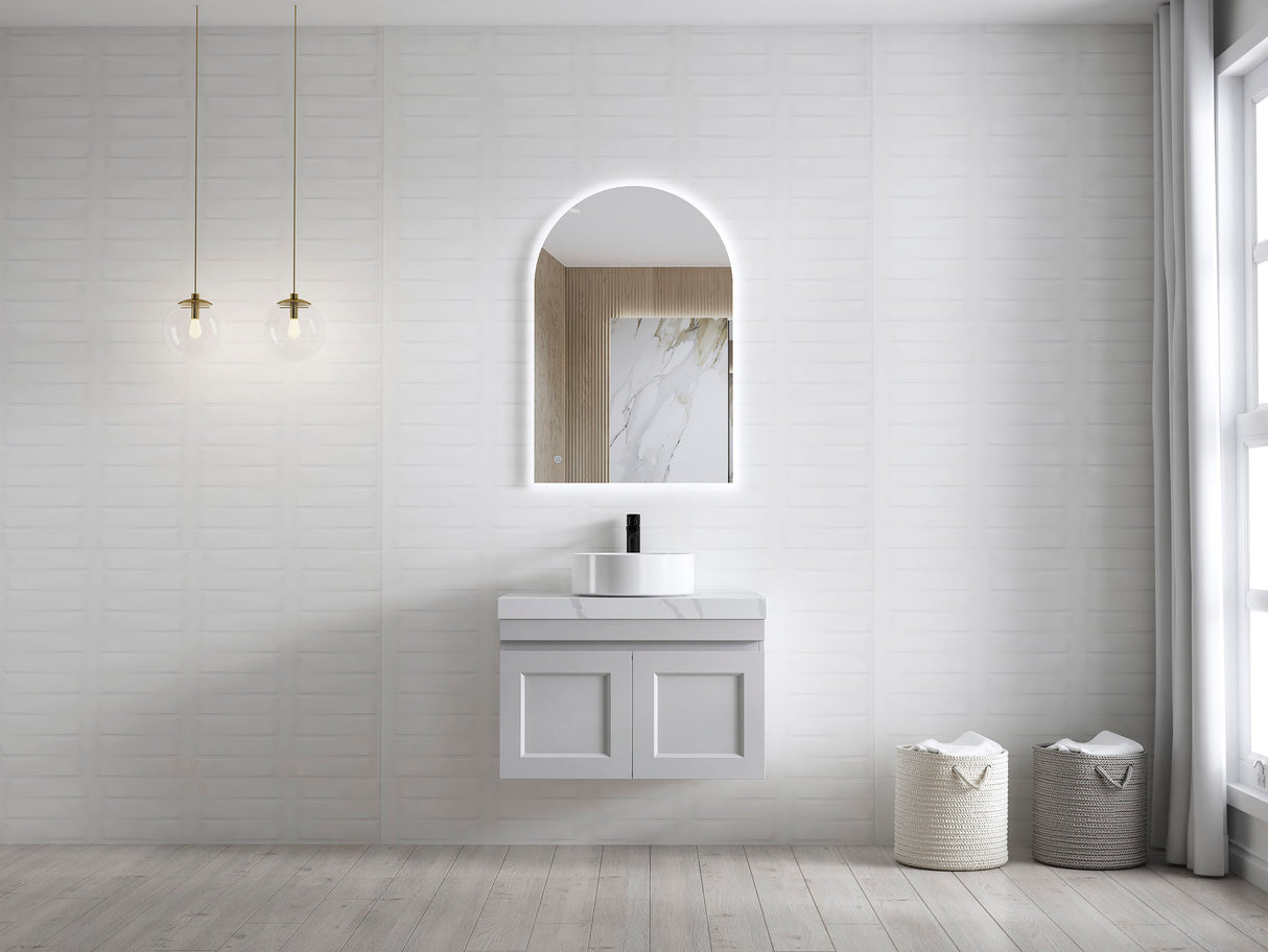 Mounted mirror and Hampton MKII Vanity 750mm - Light Grey front view 